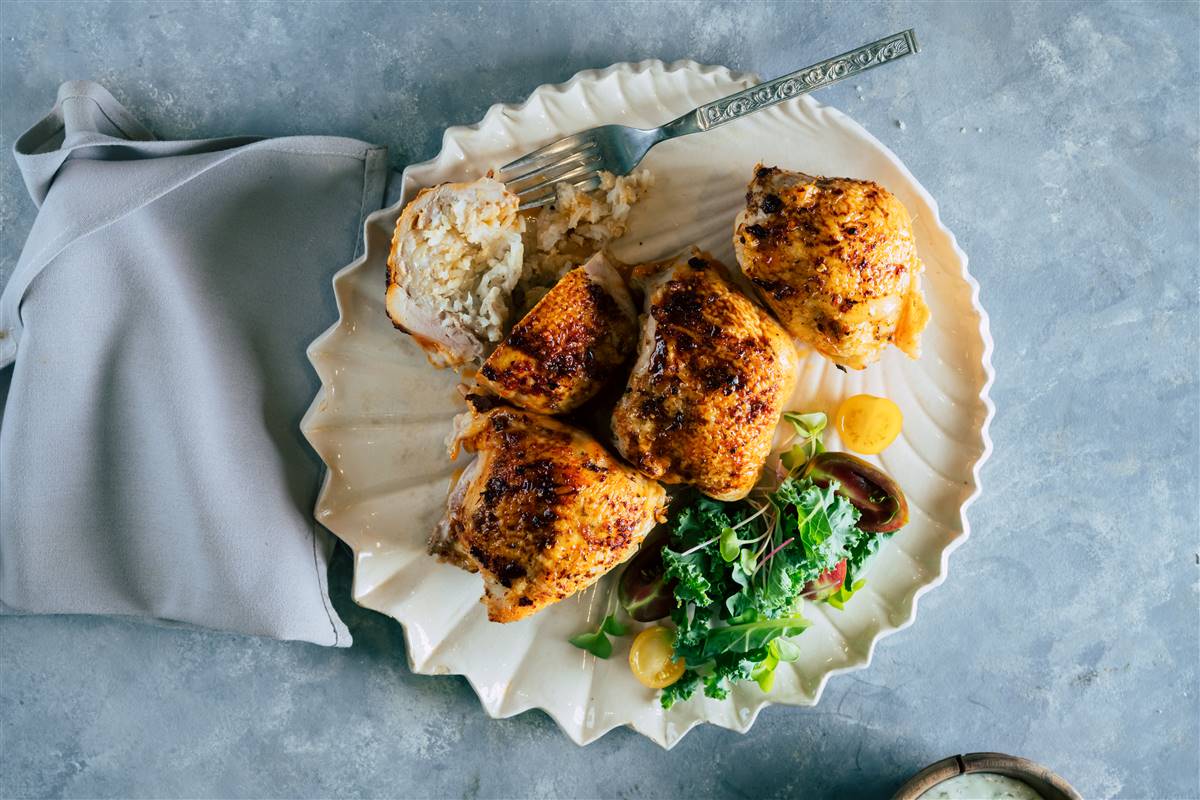 עופיון הבוסתן במילוי אורז ובצלים