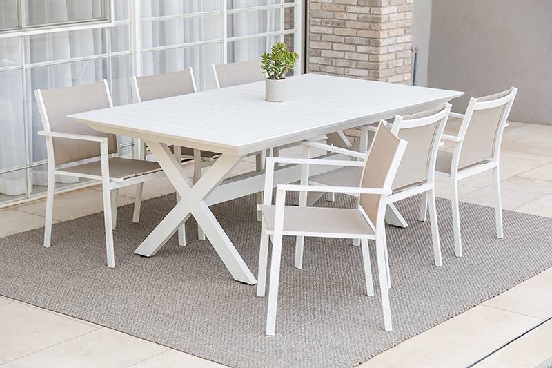 שולחן וילסון | 2.00-1.10-3.00 אלומיניום (לבן) +6 כיסאות דגם ואלרי לבן(חקי)