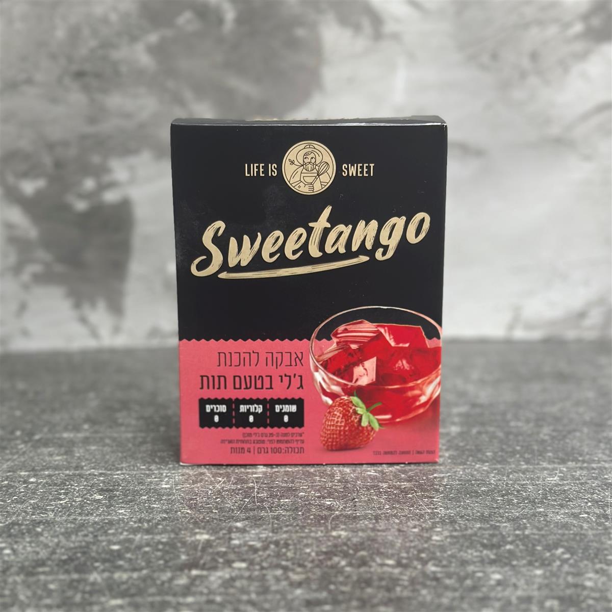 אבקה להכנת ג'לי בטעם תות ללא סוכר Sweetango סוויטנגו