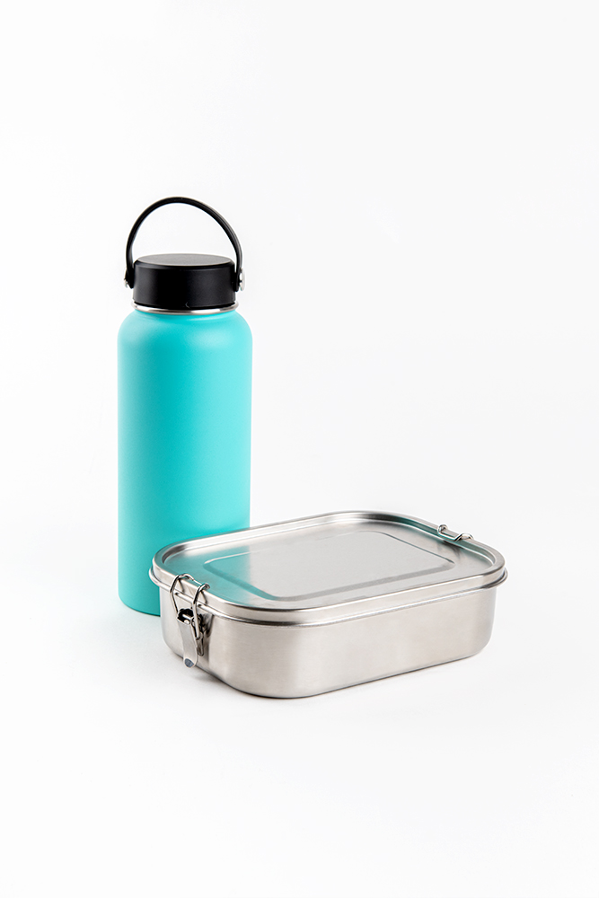 מארז ילדי חטיבה – בקבוק עם קש קטן וקופסת אוכל בינונית לשימוש רב פעמי
