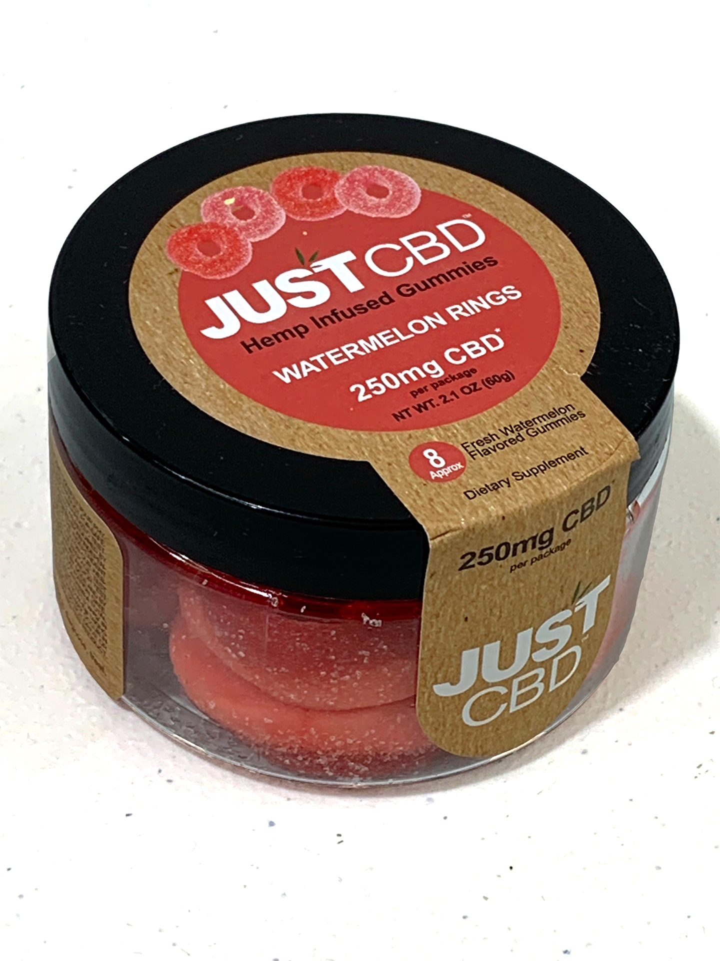 Just CBD Hemp Infused Gummies 250mg CBD Watermelon rings