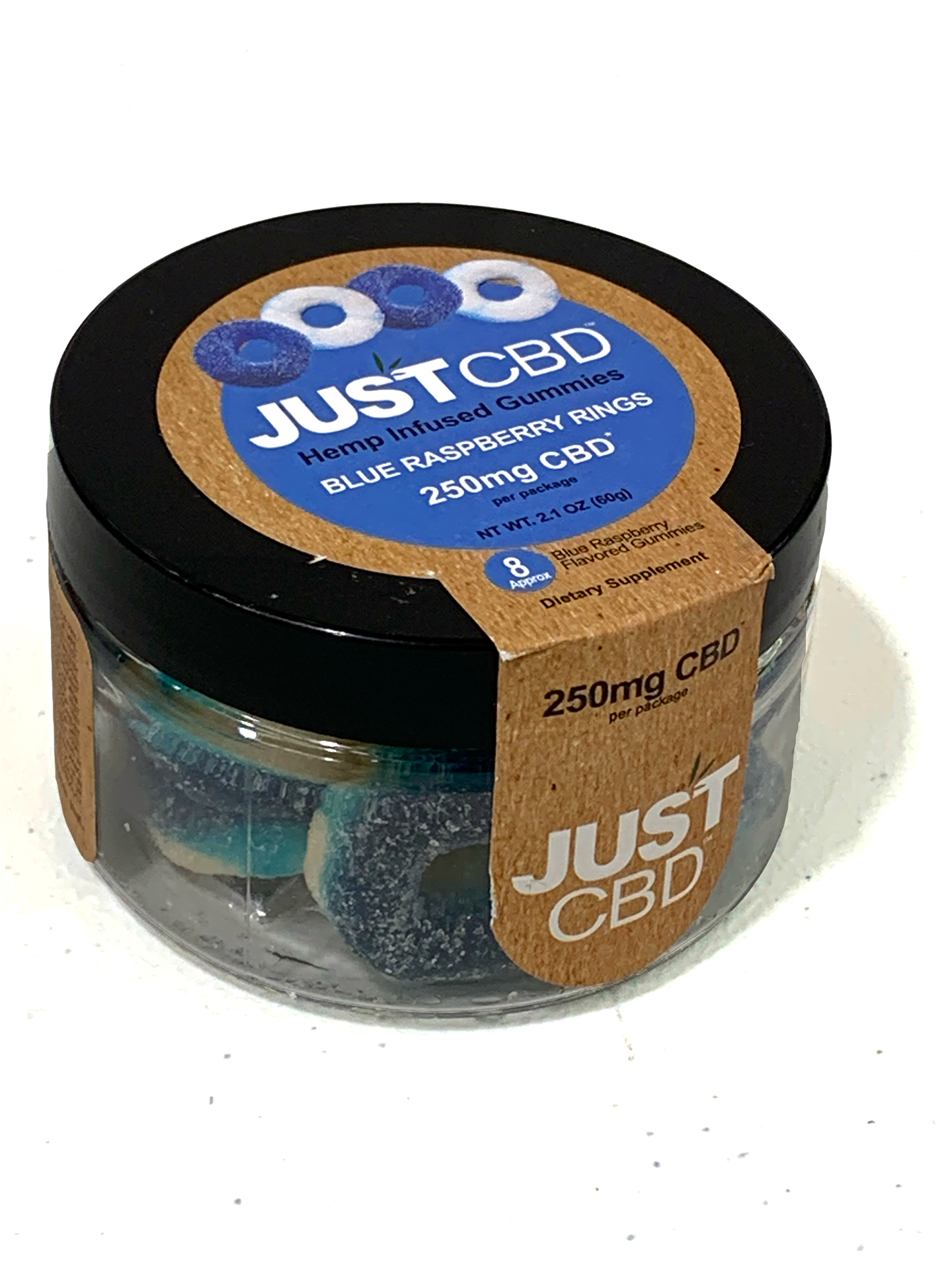 Just CBD Hemp Infused Gummies 250mg CBD Blue Raspberry Rings