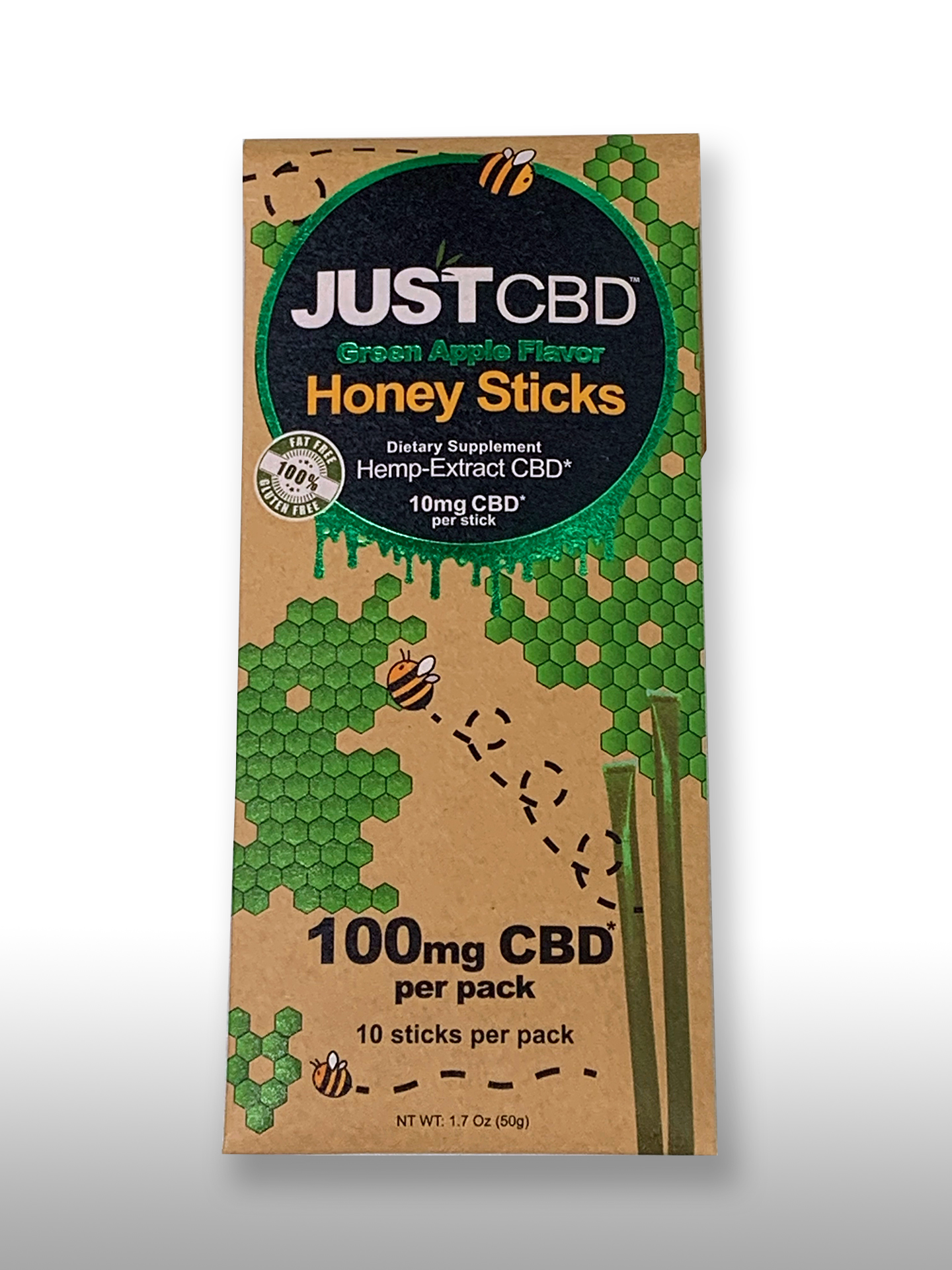 Just CBD Honey Sticks 10mg CBD Green Apple flavor