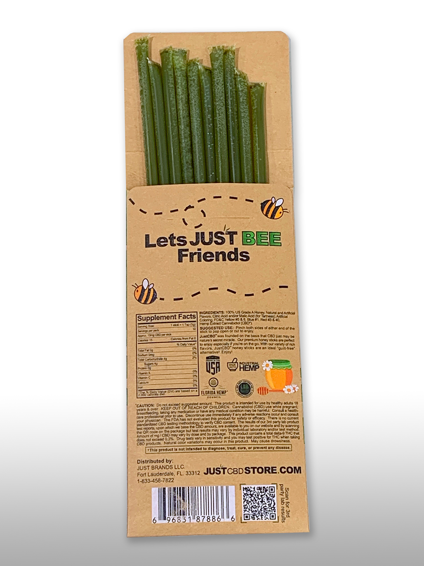 Just CBD Honey Sticks 10mg CBD Green Apple flavor