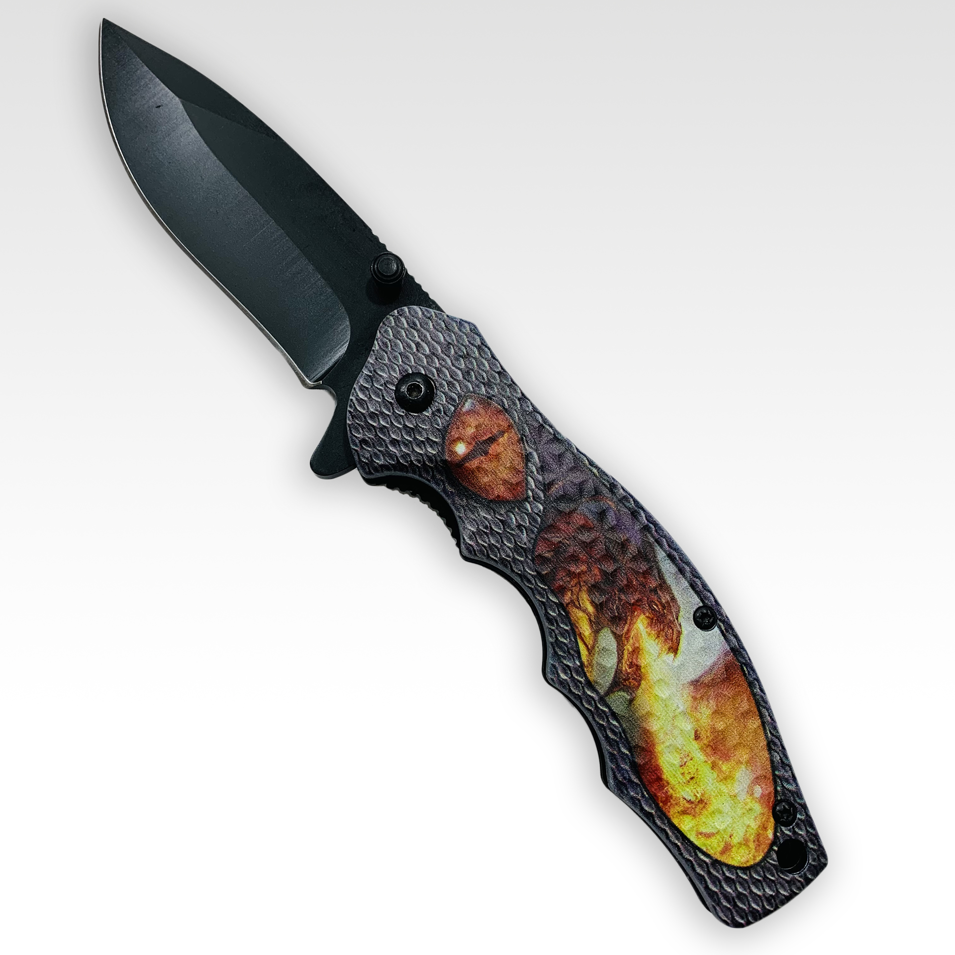 Spring-Assist Tactical Folding Knife Flames Design