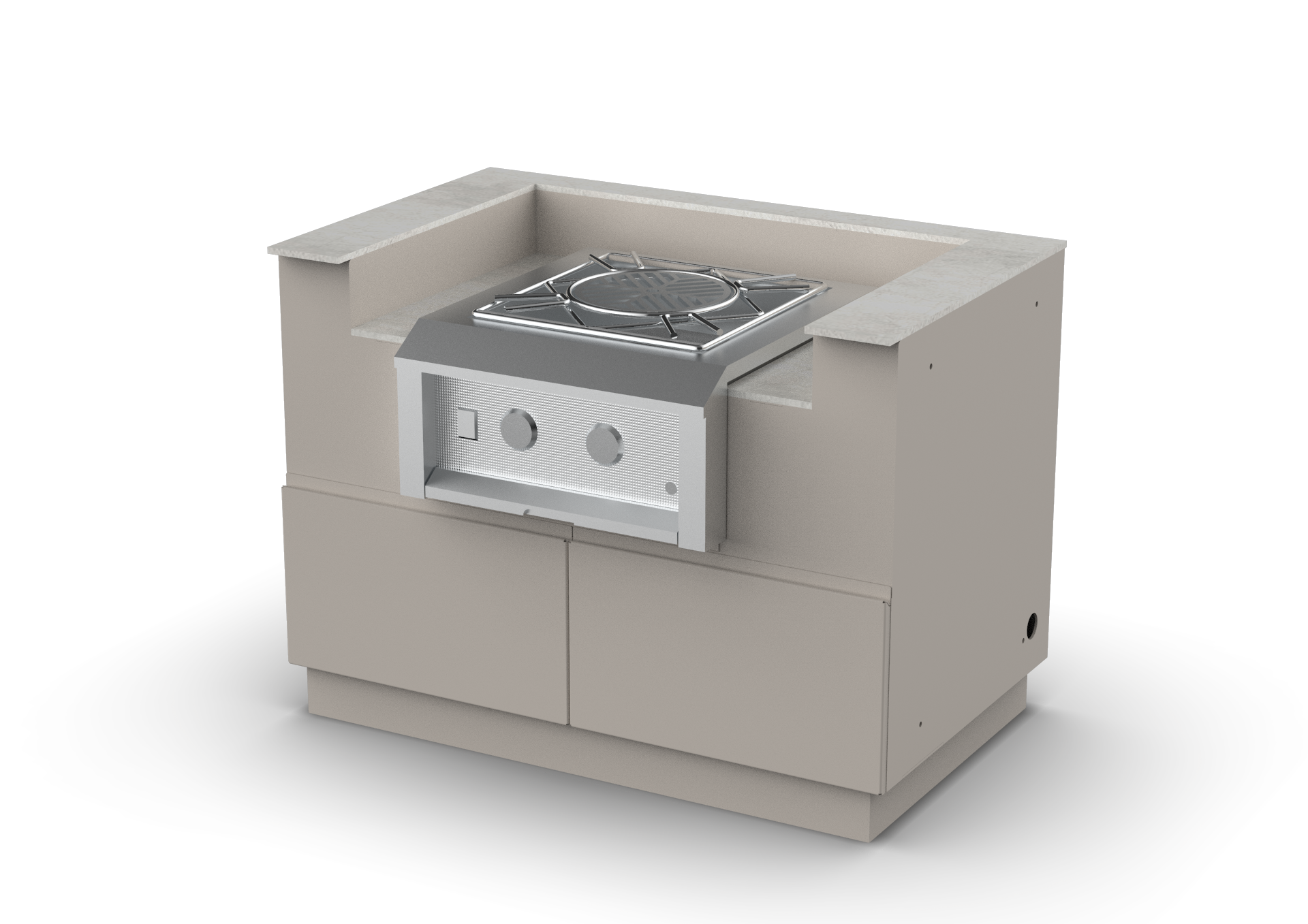 Unica Cabinet 48 Inch with low door open + Hestan 24 lowered burner