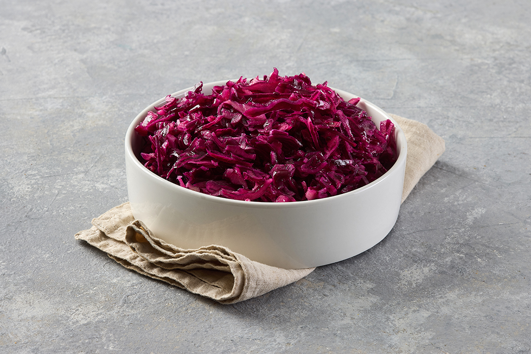 Gently sweetened purple cabbage salad – one unit, about 500 ml.