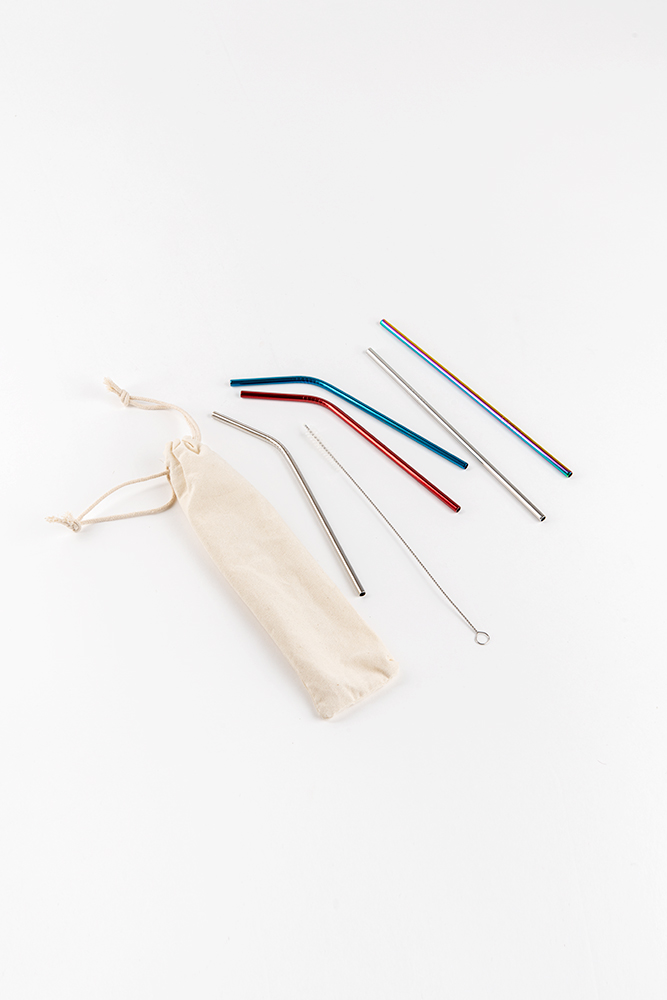 Eco-Friendly Set of 6 Colorful Stainless Steel Drinking Straws
