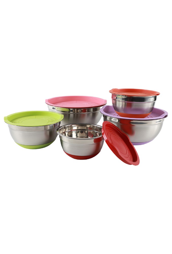 Set of 7 Stainless Steel Salad Bowls with Lids – Various Sizes