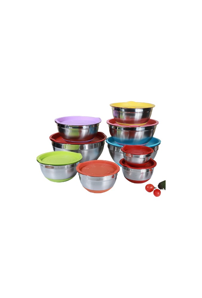 Set of 7 Stainless Steel Salad Bowls with Lids – Various Sizes