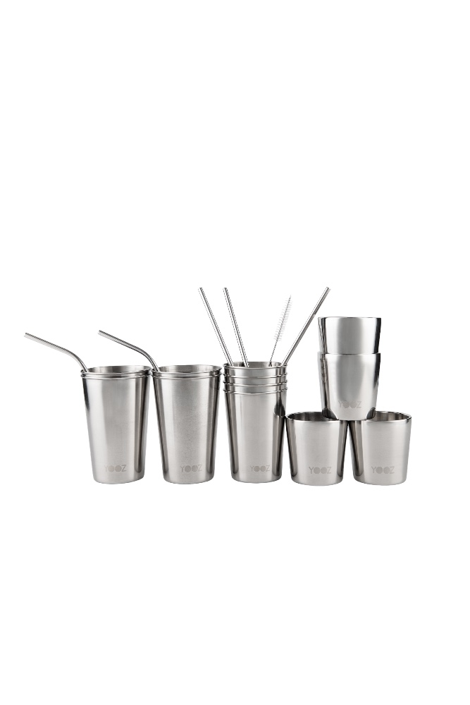 Premium stainless steel reusable drinkware set