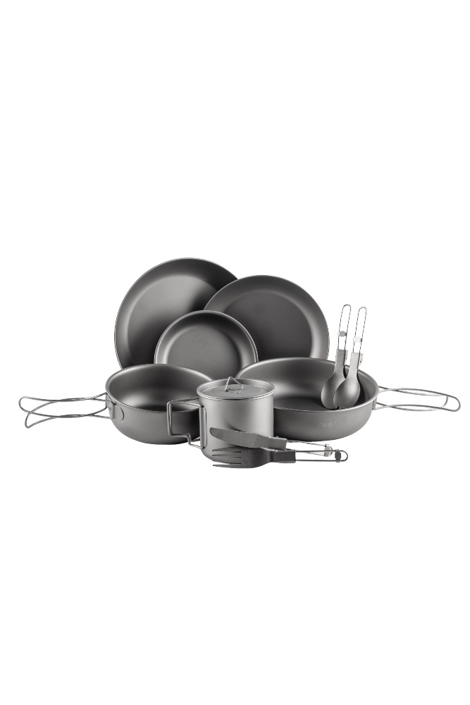 Premium titanium camping cookware set for individual use