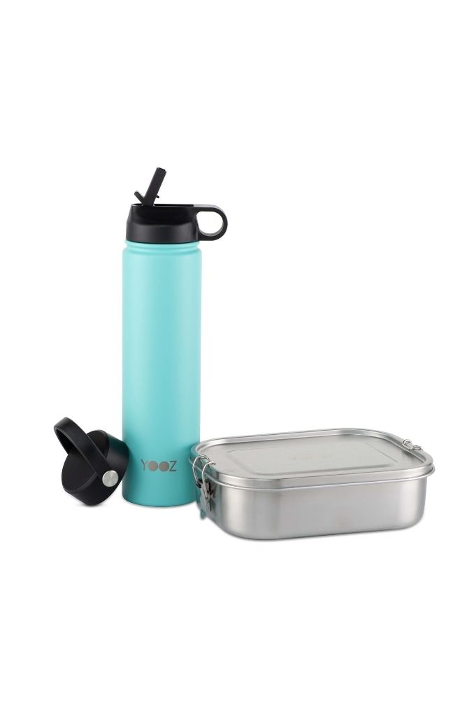 Middle school set - 750ml water bottle with straw and 1400ml food container