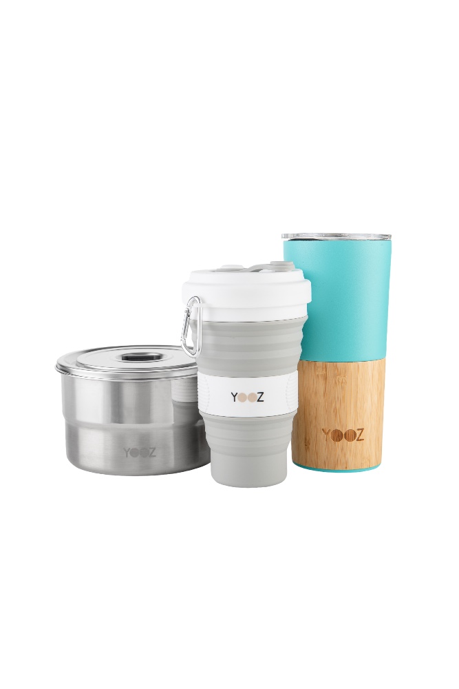 Travel essentials kit - reusable travel mugs and food container