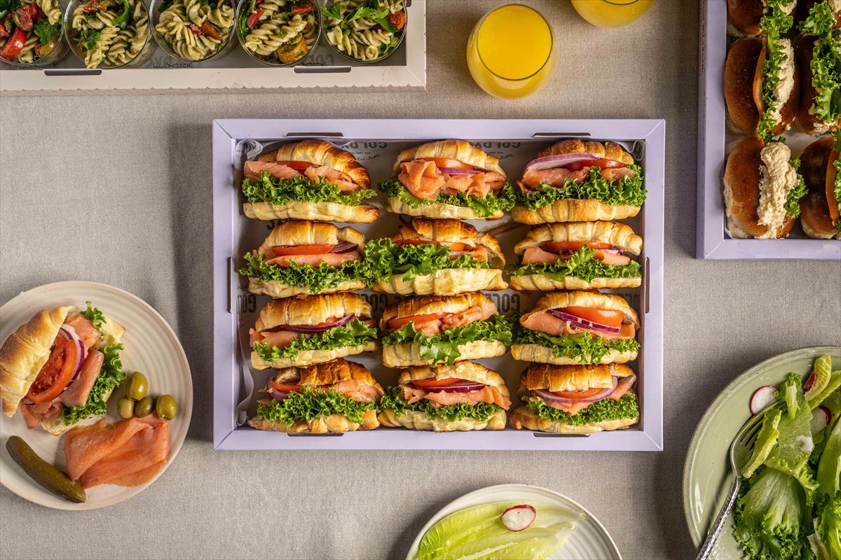 A tray of smoked salmon croissants