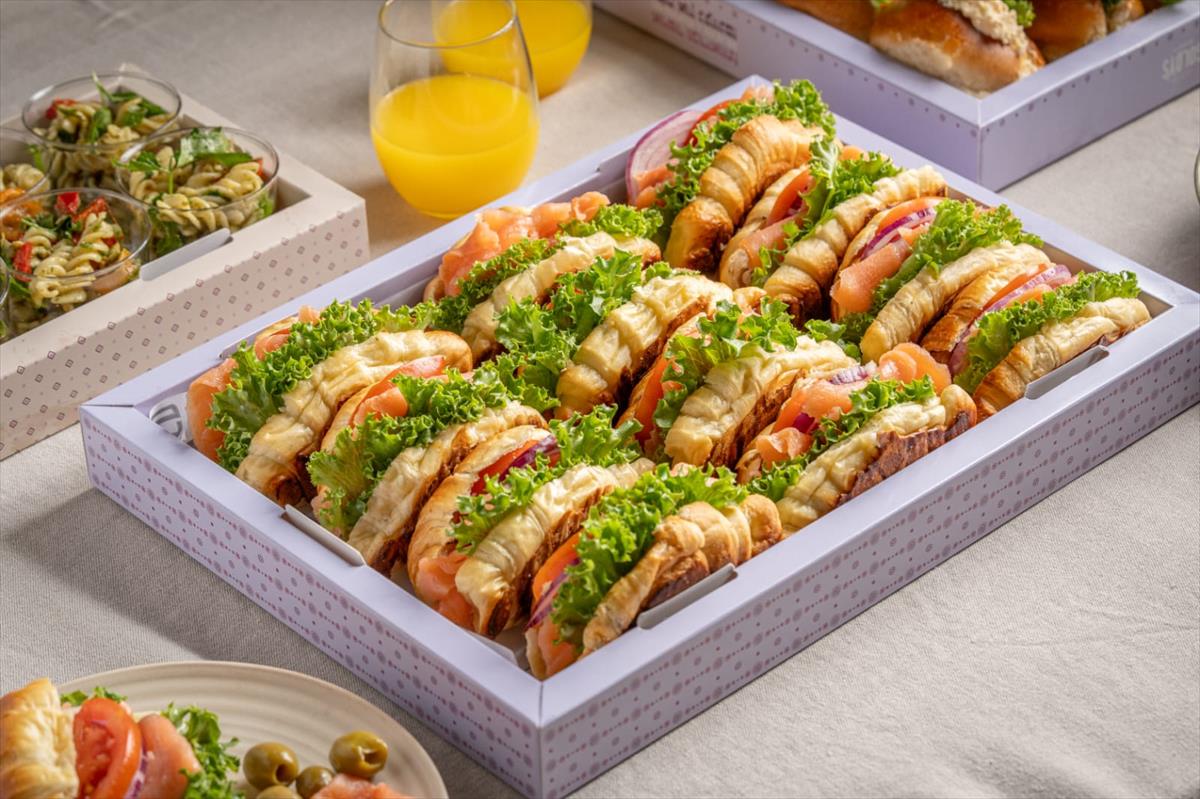A tray of smoked salmon croissants