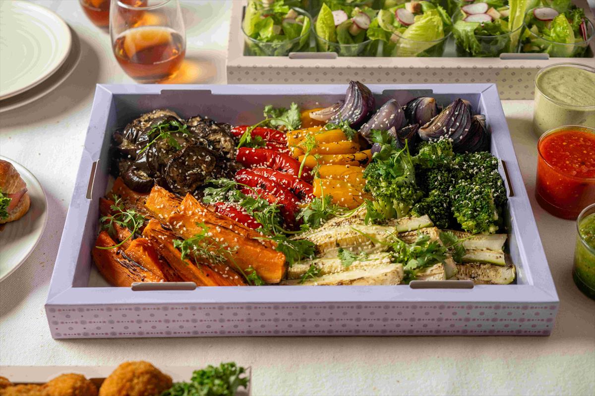 A tray of seasonal vegetables antipasti