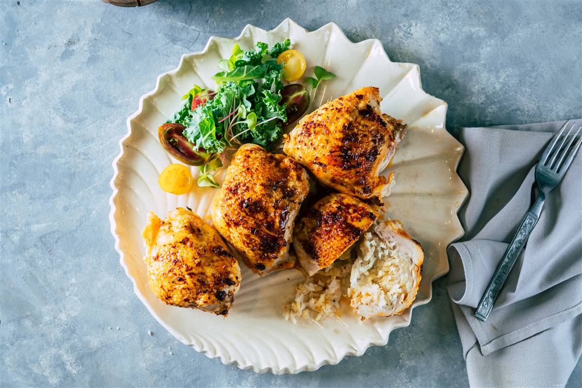 עופיון הבוסתן במילוי אורז ובצלים