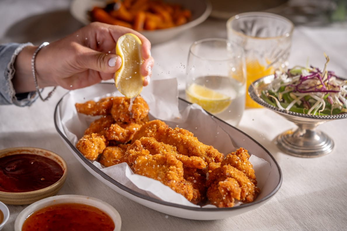 Crispy chicken schnitzel bites