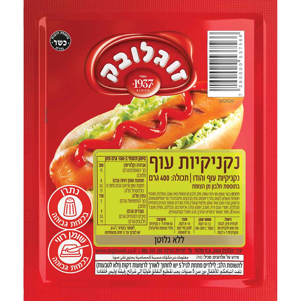 נקניקיות עוף זוגלובק 400 גרם