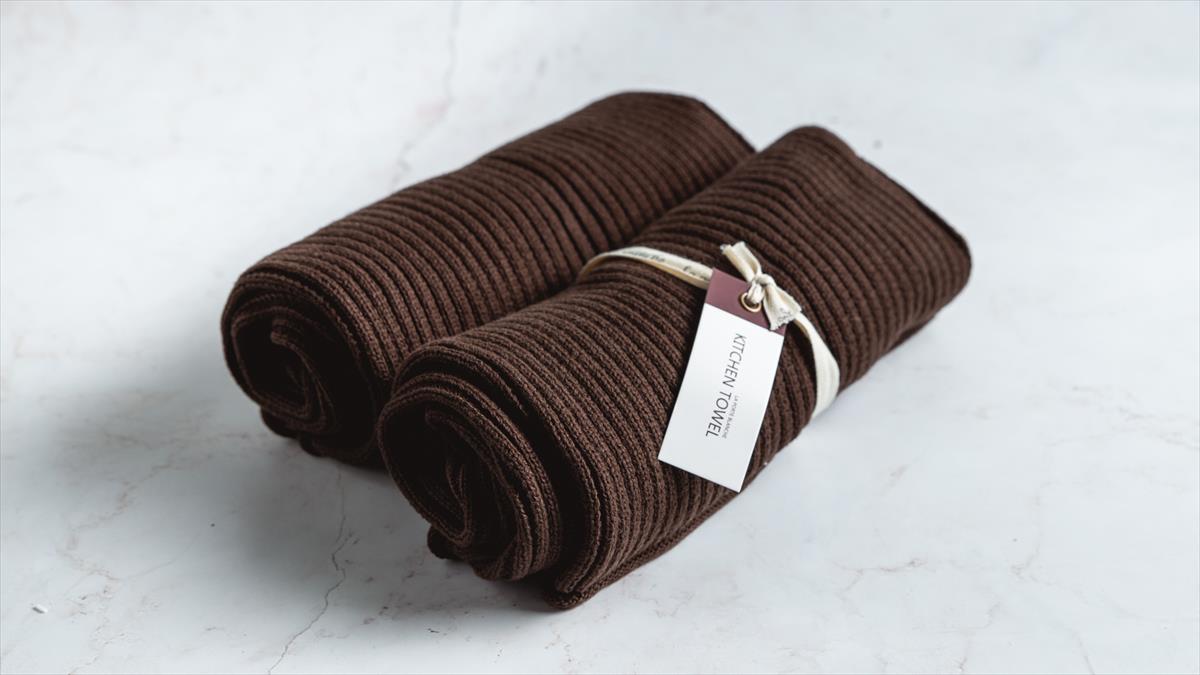 זוג מגבות מטבח סרוגות חום כהה