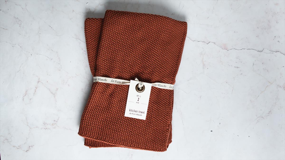 זוג מגבות מטבח סרוגות בורדו