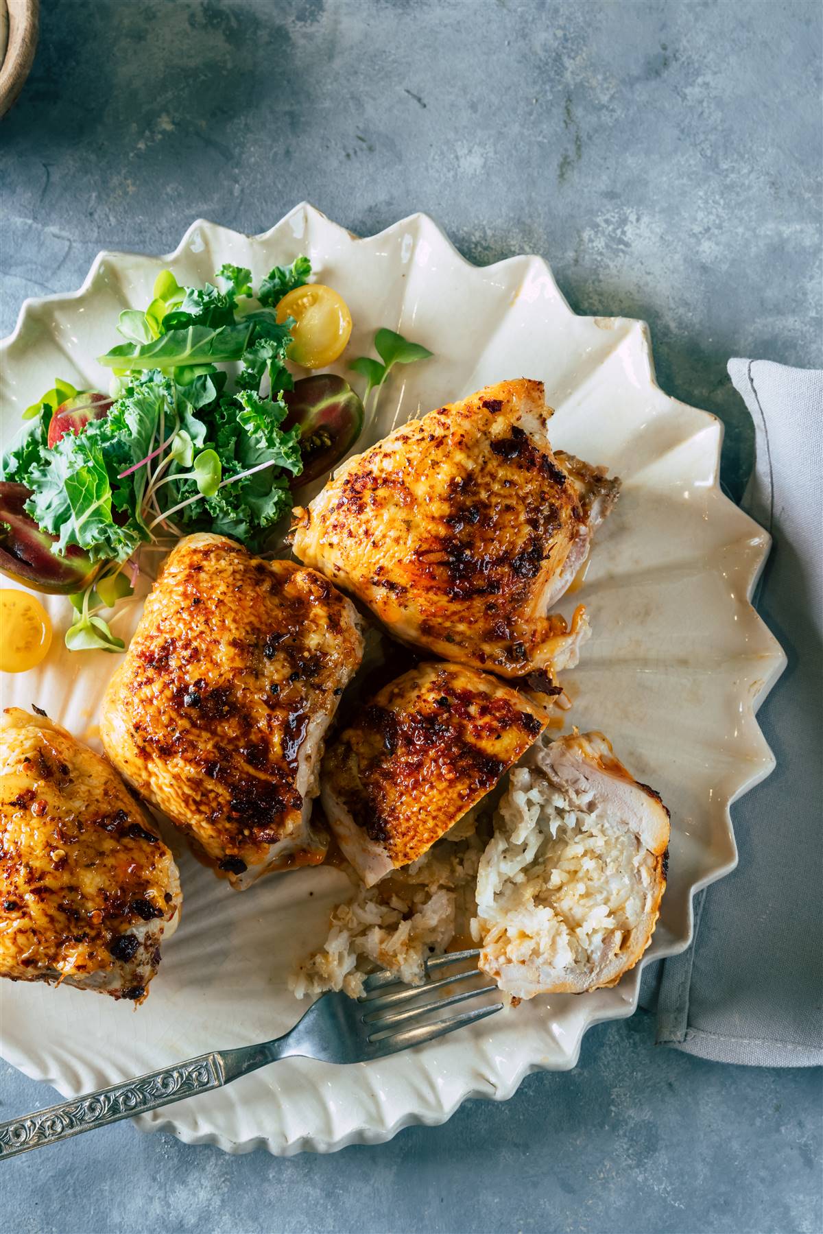 עופיון הבוסתן במילוי אורז ובצלים