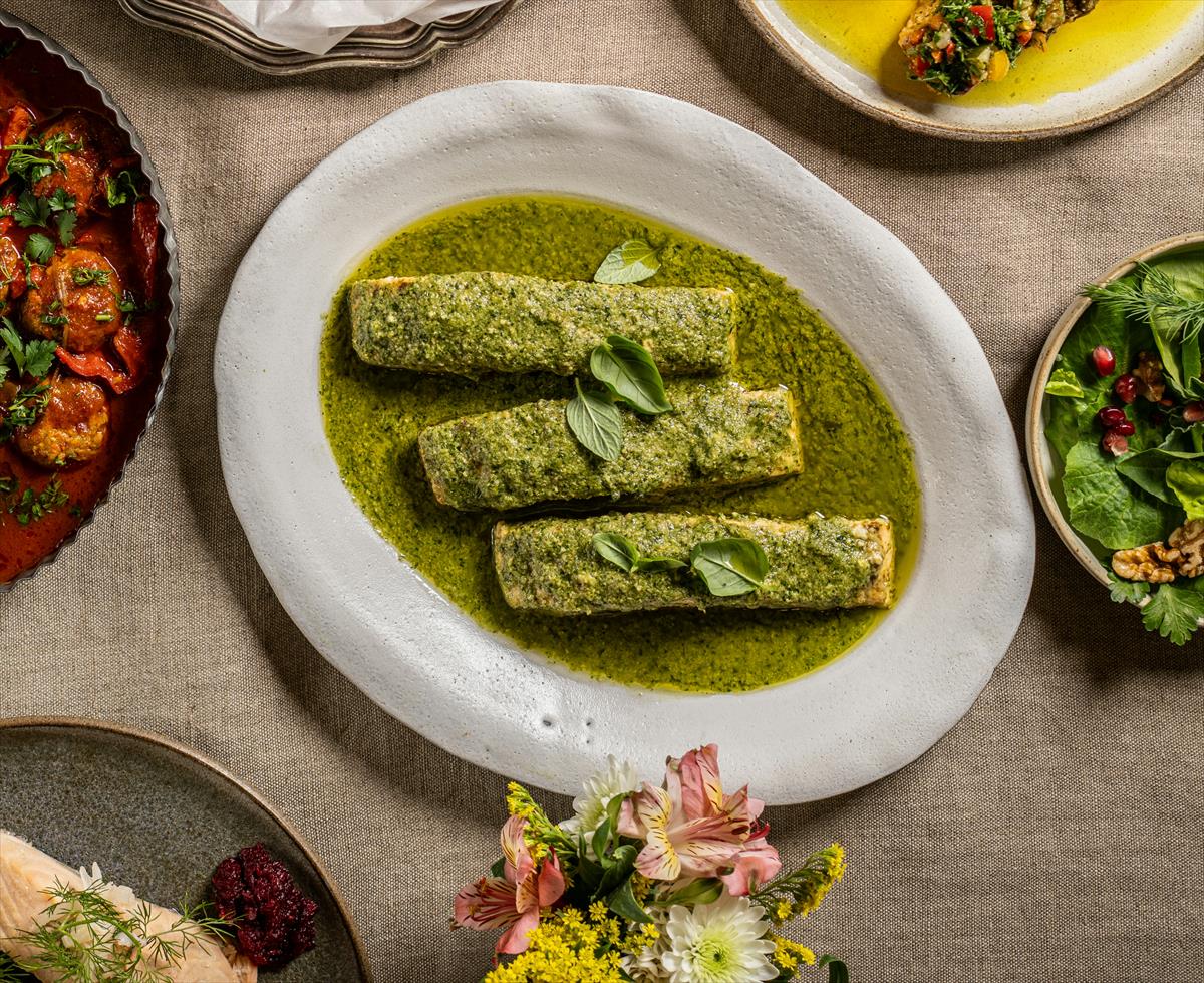 פילה סלמון בפסטו ועשבי תיבול טריים