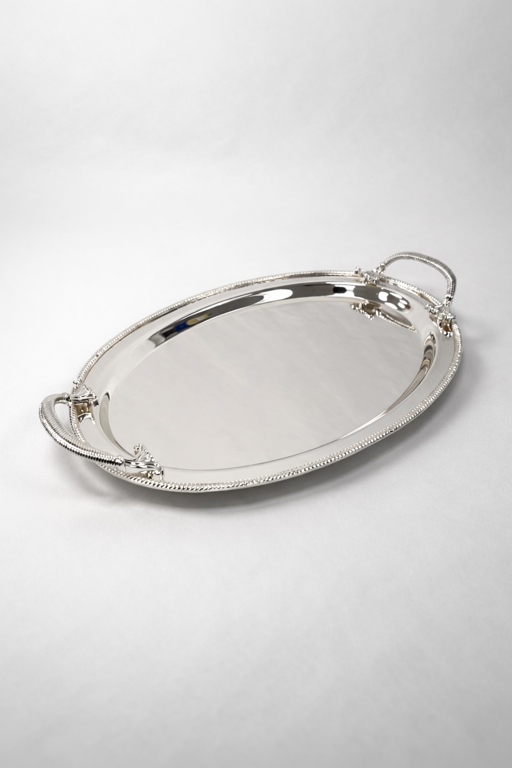 מגש כסף אליפסה עם ידיות