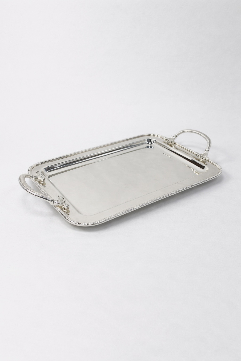 מגש כסף מלבני גדול עם ידיות