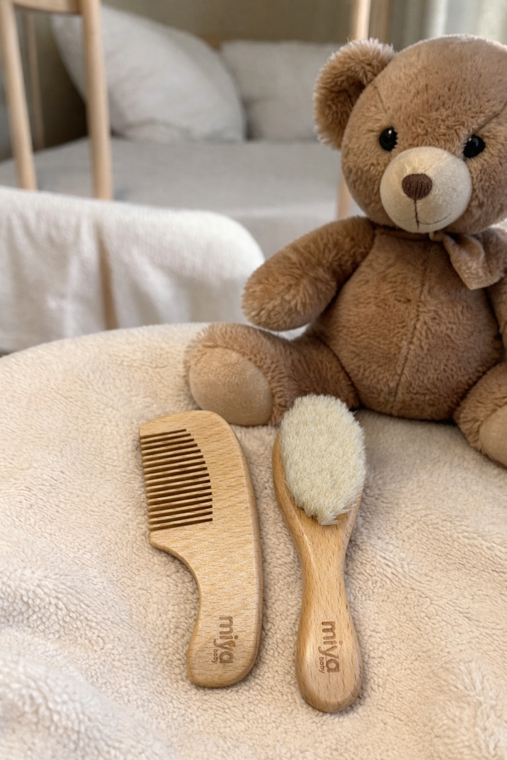 סט מסרק מברשת פרימיום ידית עץ