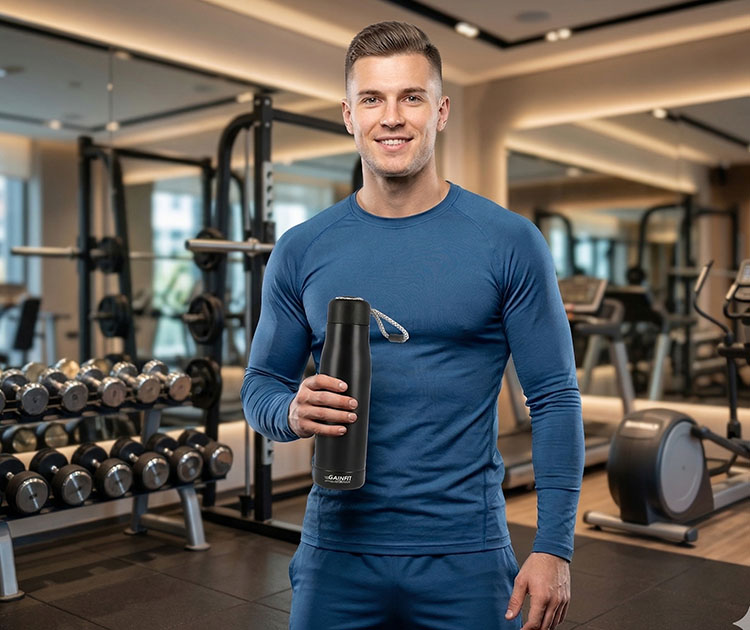 בקבוק שחור דופן כפולה ידית חבל 500 מ"ל GANIFIT