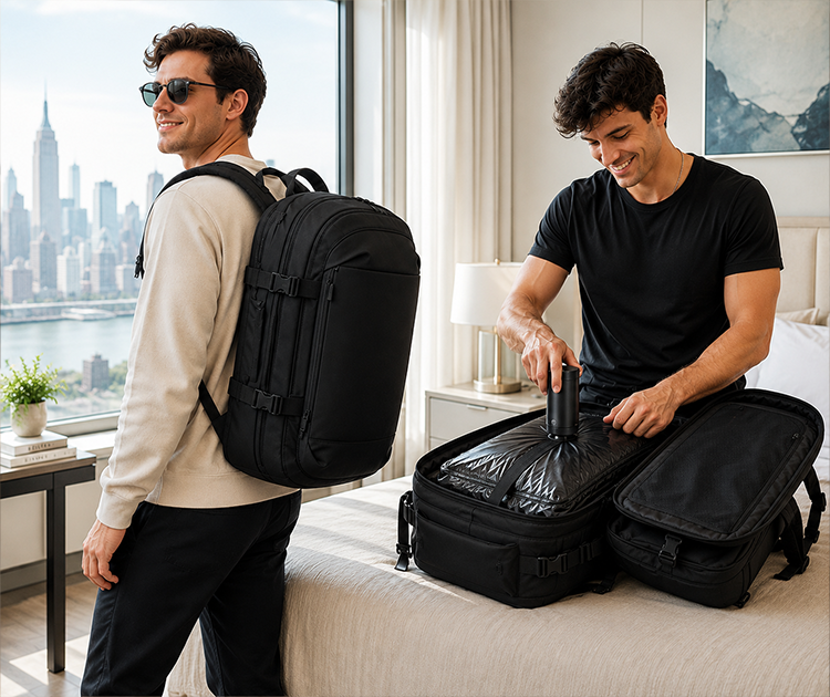 תיק נסיעות הכולל תיק ואקום עם משאבה ARO-202 AIRBAG BACKPACK